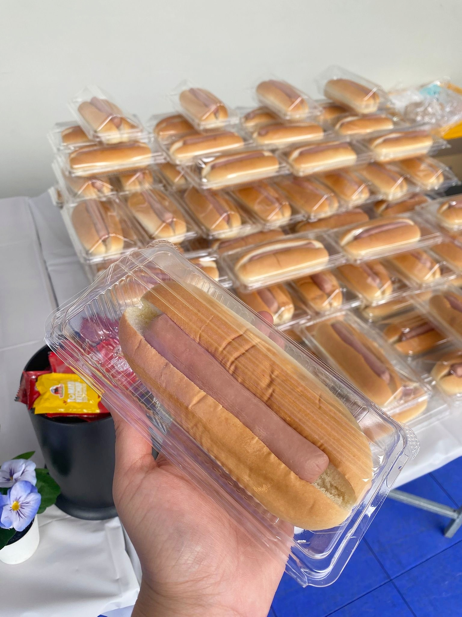 Individually packed hotdog bun for an event snack break