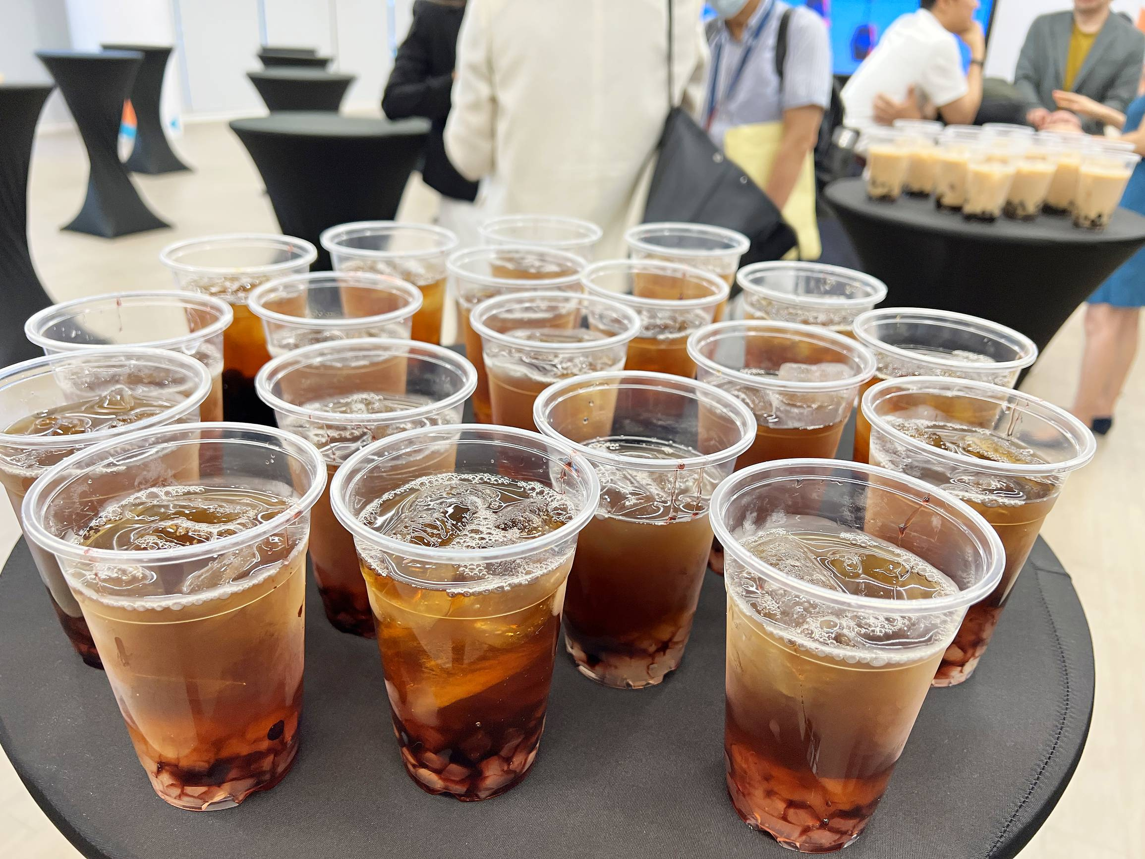 Fruit tea cups arranged on an event serving table